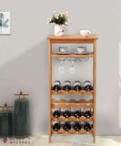 16 Bottle Bamboo Wine Rack with Glass Hanger