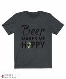 Beer Makes Me Hoppy Short Sleeve Tee - Dark Grey Heather / 3XL - Grape and Whiskey
