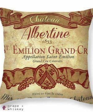 Chateau Albertine Wine Throw Pillow - 26&quot; x 26&quot; / No - Grape and Whiskey