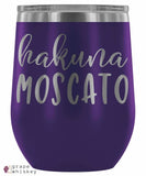 &quot;Hakuna Moscato&quot; 12oz Stemless Wine Tumbler with Lid - Purple - Grape and Whiskey