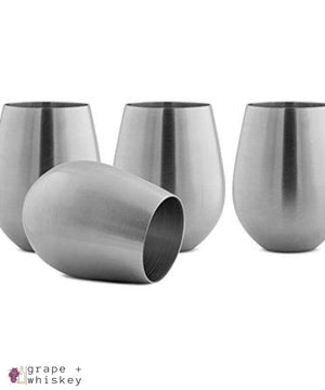Vino Innovations Stainless Steel Stemless Wine Glasses, Set of 4, 18oz -  - Grape and Whiskey