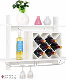 Wall Mount Wine Rack w/ Glass Holder & Storage Shelf -  - Grape and Whiskey
