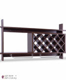 Wall Mount Wine Rack with Glass Holder & Storage Shelf - Walnut Finish - Default Title - Grape and Whiskey