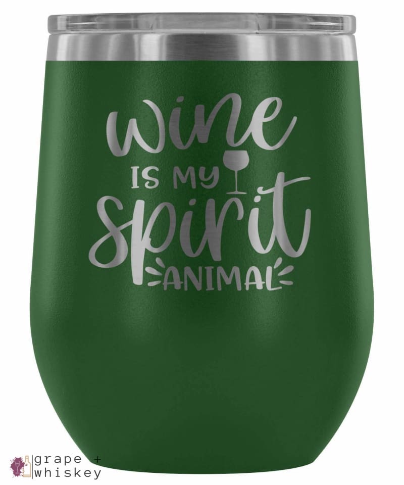 "Wine is my Spirit Animal" 12oz Stemless Wine Tumbler with Lid - Green - Grape and Whiskey