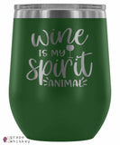 "Wine is my Spirit Animal" 12oz Stemless Wine Tumbler with Lid - Green - Grape and Whiskey