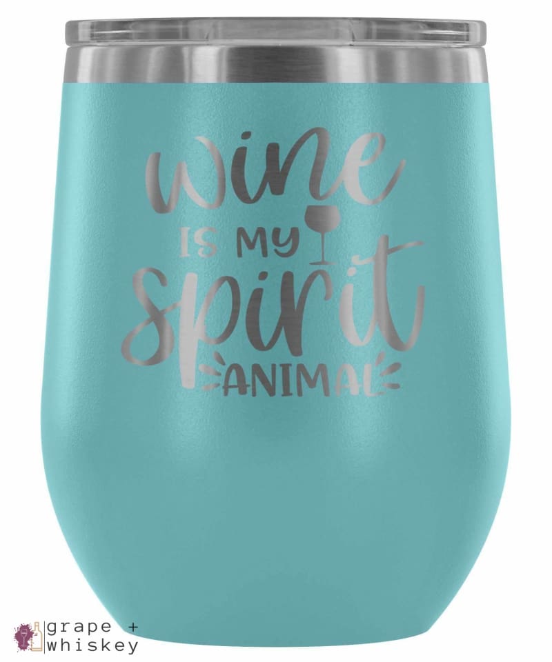 "Wine is my Spirit Animal" 12oz Stemless Wine Tumbler with Lid - Light Blue - Grape and Whiskey