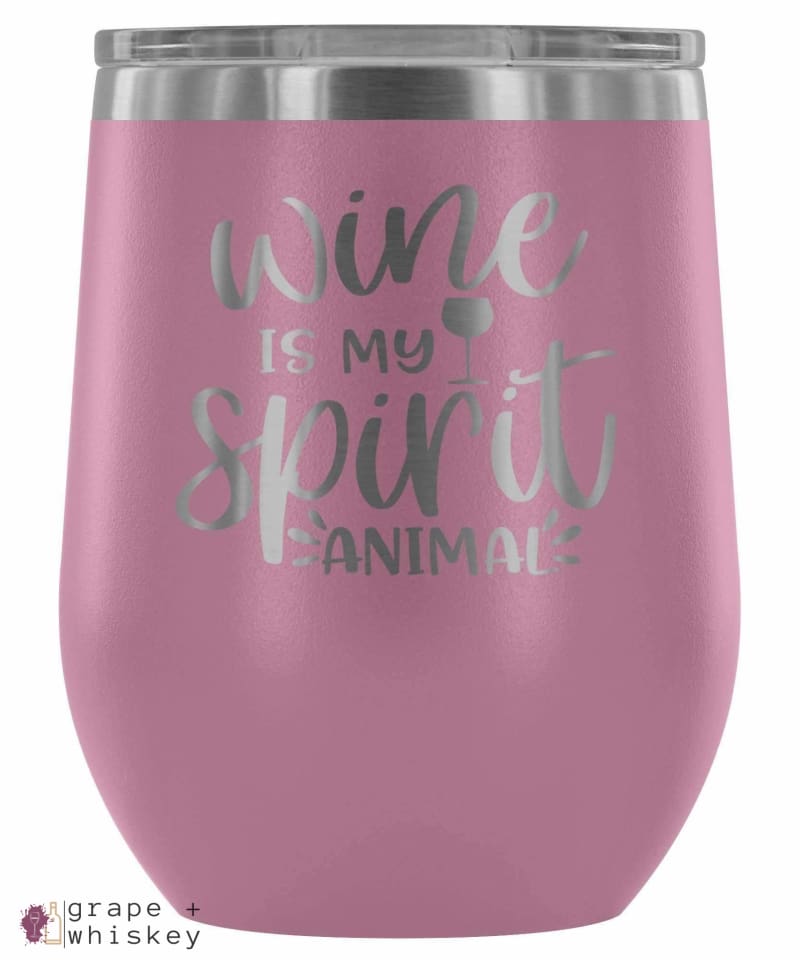 "Wine is my Spirit Animal" 12oz Stemless Wine Tumbler with Lid - Light Purple - Grape and Whiskey