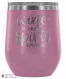 "Wine is my Spirit Animal" 12oz Stemless Wine Tumbler with Lid - Light Purple - Grape and Whiskey