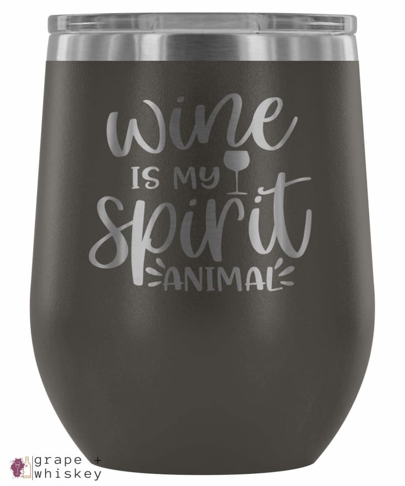"Wine is my Spirit Animal" 12oz Stemless Wine Tumbler with Lid - Pewter - Grape and Whiskey
