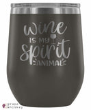 &quot;Wine is my Spirit Animal&quot; 12oz Stemless Wine Tumbler with Lid - Pewter - Grape and Whiskey