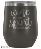 "Wine is my Spirit Animal" 12oz Stemless Wine Tumbler with Lid - Pewter - Grape and Whiskey