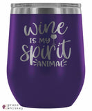 "Wine is my Spirit Animal" 12oz Stemless Wine Tumbler with Lid - Purple - Grape and Whiskey