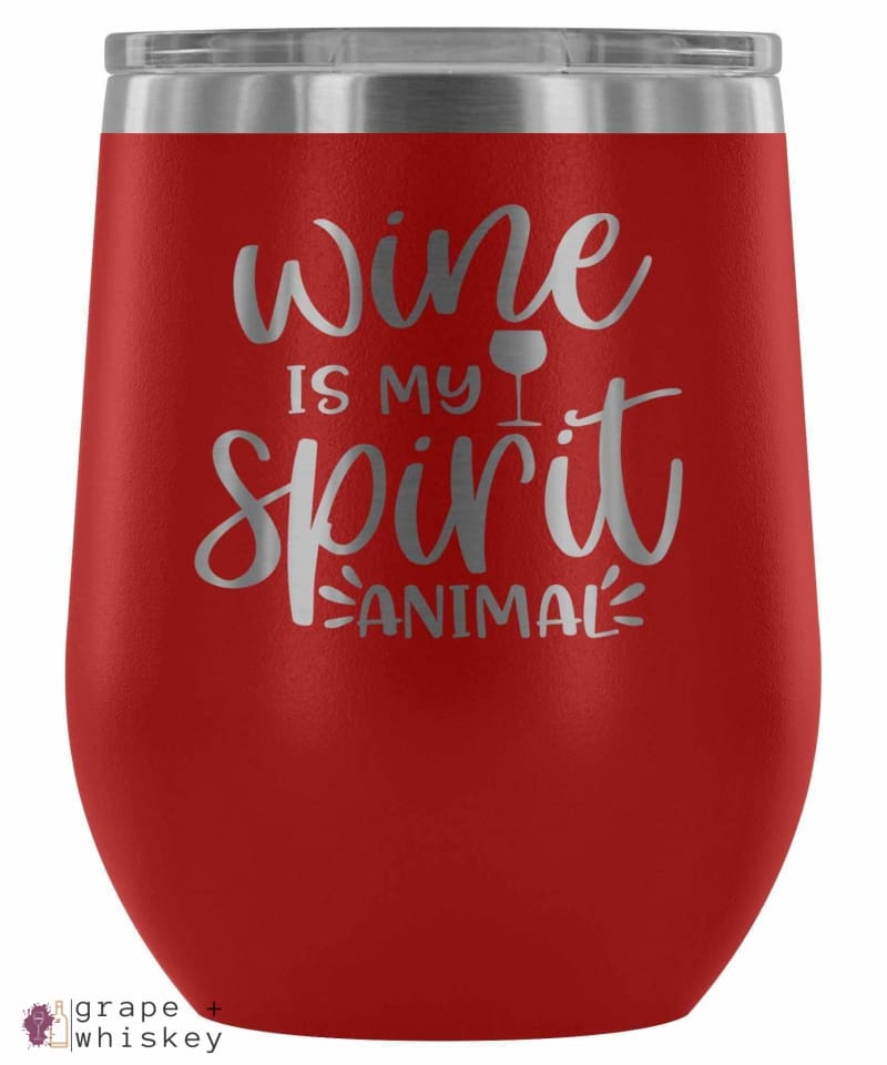 "Wine is my Spirit Animal" 12oz Stemless Wine Tumbler with Lid - Red - Grape and Whiskey