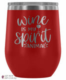 "Wine is my Spirit Animal" 12oz Stemless Wine Tumbler with Lid - Red - Grape and Whiskey