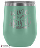 "Wine is my Spirit Animal" 12oz Stemless Wine Tumbler with Lid - Teal - Grape and Whiskey