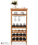 16 Bottle Bamboo Wine Rack with Glass Hanger -  - Grape and Whiskey