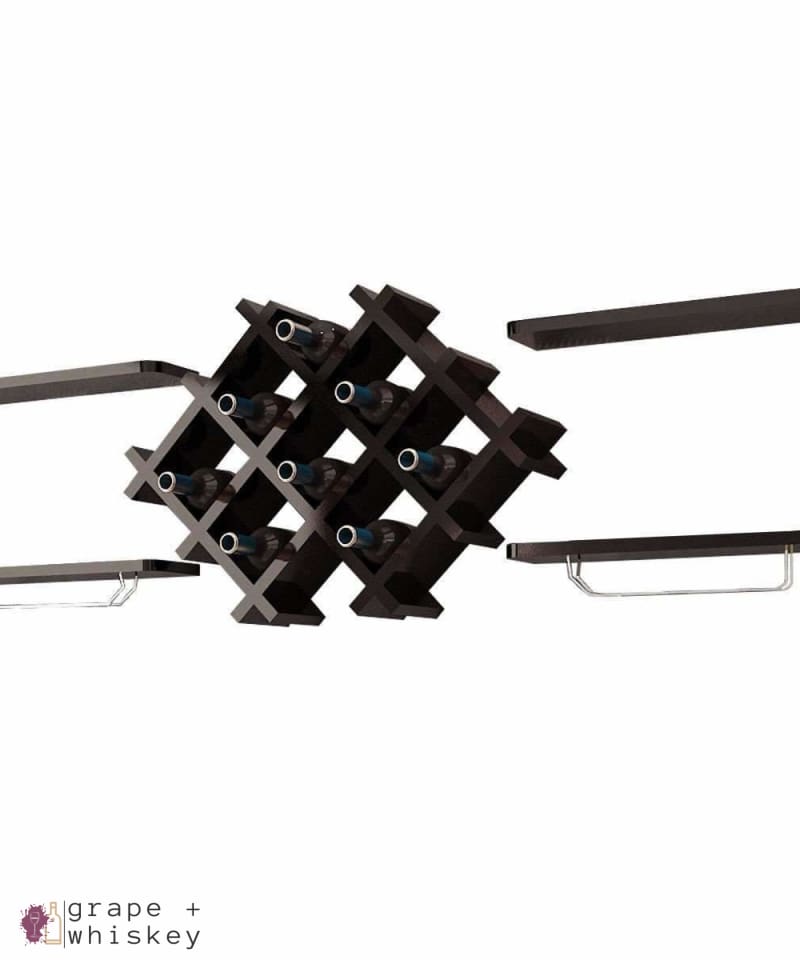 5pc Wall Mount Wine Rack Set w/ Storage Shelves in Black - Default Title - Grape and Whiskey