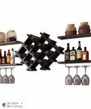 5pc Wall Mount Wine Rack Set w/ Storage Shelves in Black -  - Grape and Whiskey