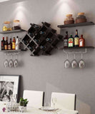 5pc Wall Mount Wine Rack Set w/ Storage Shelves in Black -  - Grape and Whiskey