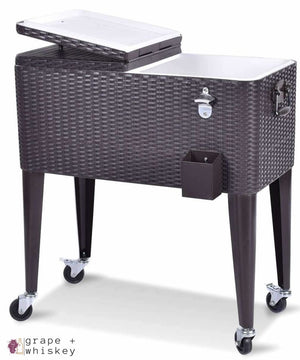 80QT Outdoor Portable Rattan Cooler Cart - Default Title - Grape and Whiskey