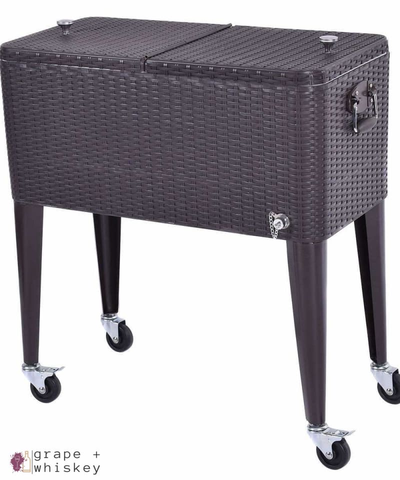 80QT Outdoor Portable Rattan Cooler Cart -  - Grape and Whiskey