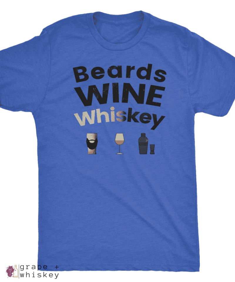 Beards WINE Whiskey Triblend Men's Short Sleeve Tee - Next Level Mens Triblend / Vintage Royal / 3XL - Grape and Whiskey