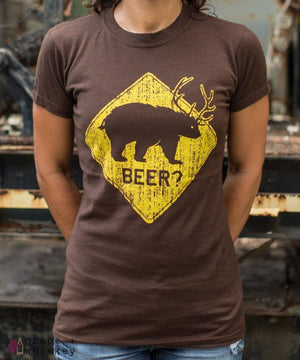 &quot;Beer? Bear&quot; Women's Short Sleeve Tee - Small / Chocolate - Grape and Whiskey