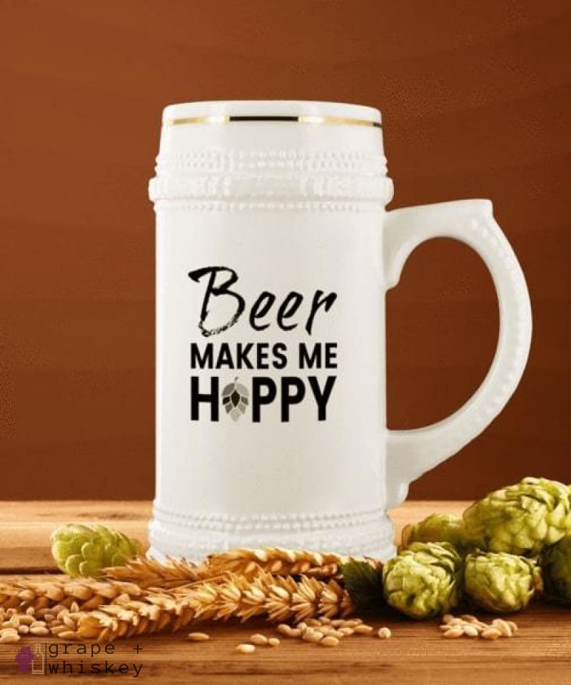 &quot;Beer Makes Me Hoppy&quot; 22oz Beer Stein -  - Grape and Whiskey