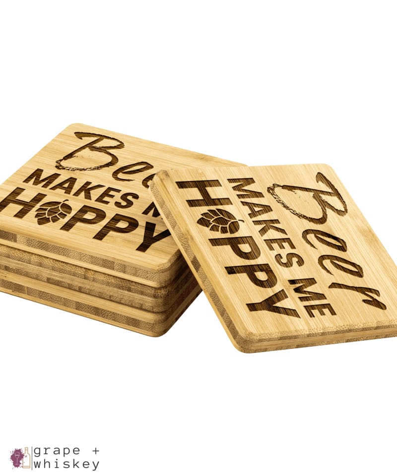 Beer Makes Me Hoppy Bamboo Coasters -  - Grape and Whiskey