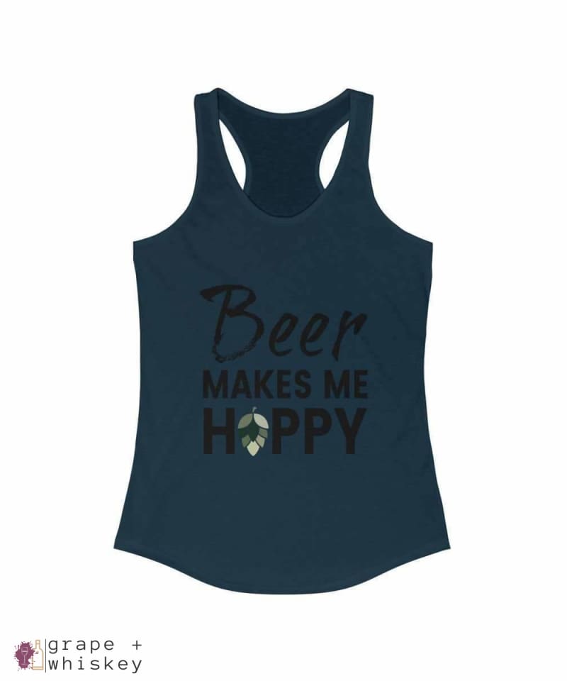Beer Makes Me Hoppy Racerback Tank fitted for Women - Solid Midnight Navy / 2XL - Grape and Whiskey