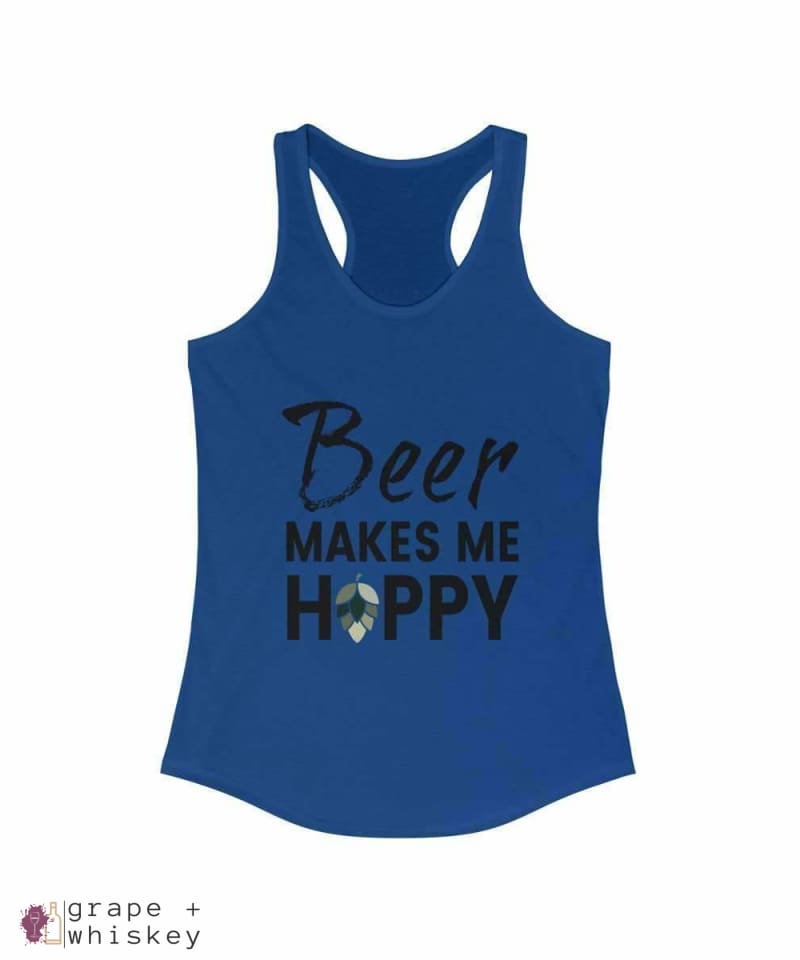 Beer Makes Me Hoppy Racerback Tank fitted for Women - Solid Royal / 2XL - Grape and Whiskey
