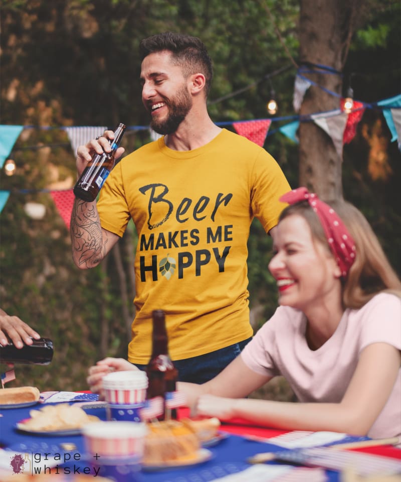 Beer Makes Me Hoppy Short Sleeve Tee - Maize Yellow / L - Grape and Whiskey