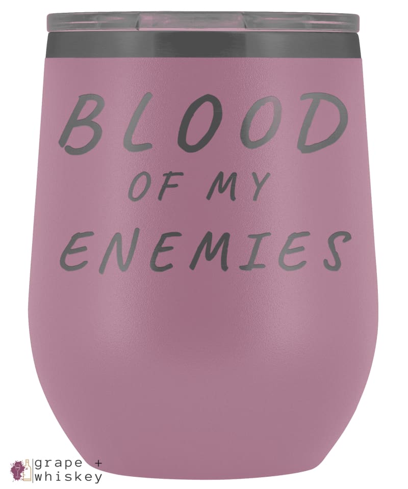 &quot;Blood of my Enemies&quot; 12oz Stemless Wine Tumbler with Lid - Light Purple - Grape and Whiskey