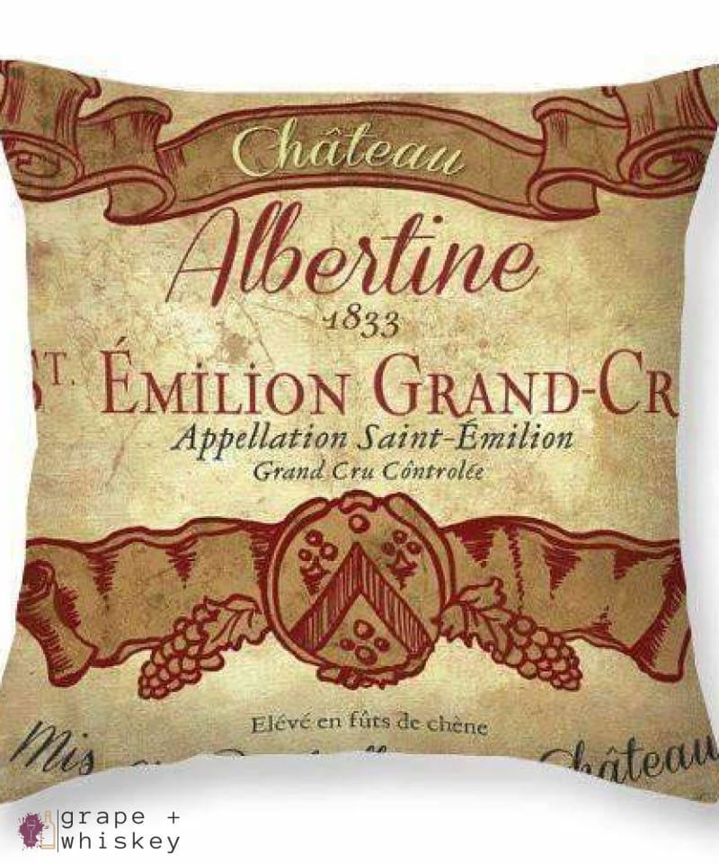 Chateau Albertine Wine Throw Pillow - 26&quot; x 26&quot; / No - Grape and Whiskey