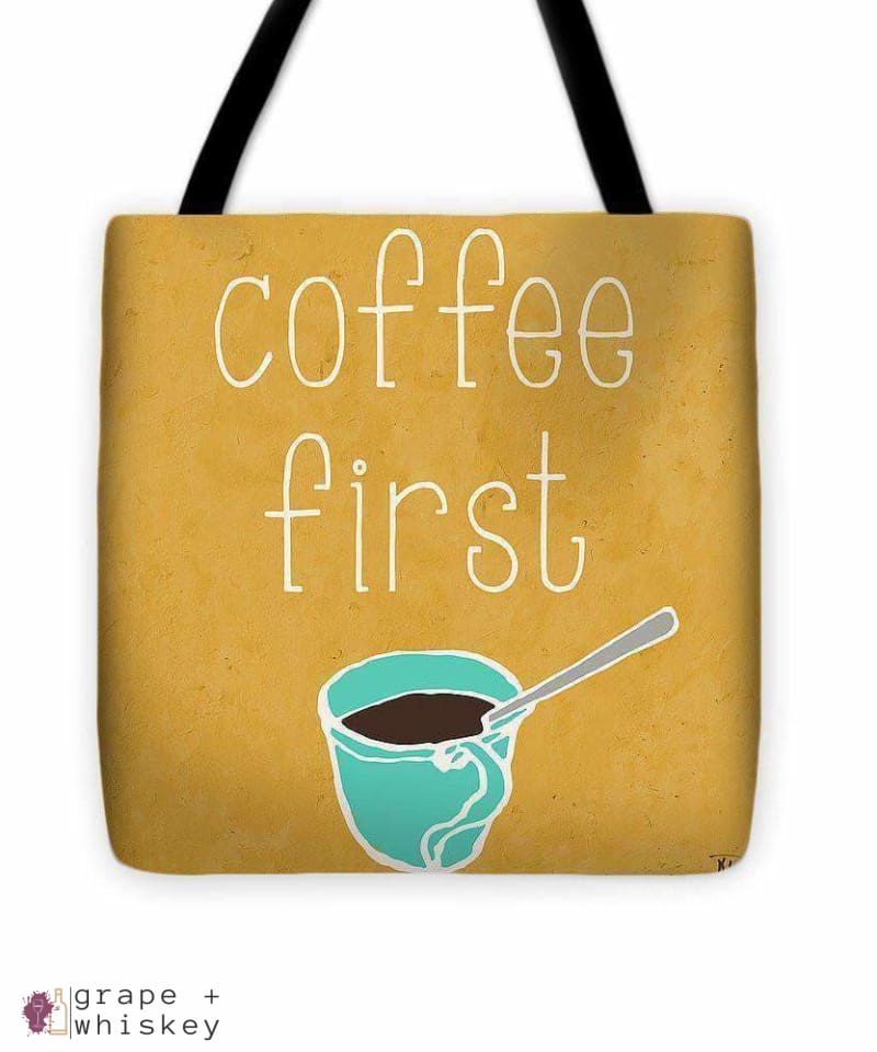 &quot;Coffee Or Wine&quot; Tote Bag - 16&quot; x 16&quot; - Grape and Whiskey