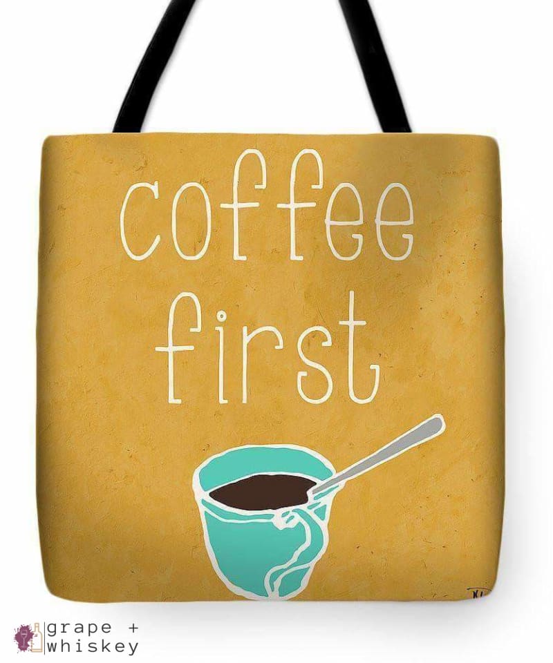 &quot;Coffee Or Wine&quot; Tote Bag - 18&quot; x 18&quot; - Grape and Whiskey