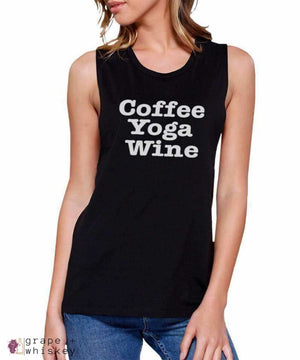 Coffee Yoga Wine Cute Sleeveless Shirt -  - Grape and Whiskey