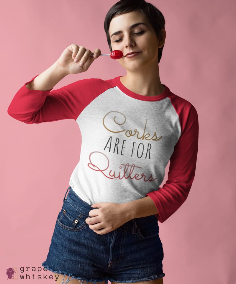 Corks are for Quitters - Tri-Blend Tee - L / Vintage Red / Heather White - Grape and Whiskey