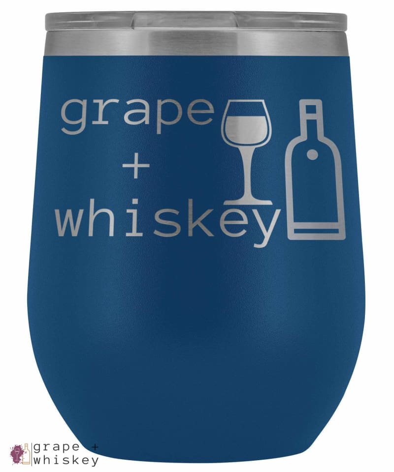 &quot;Grape + Whiskey&quot; 12oz Stemless Wine Tumbler with Lid - Blue - Grape and Whiskey