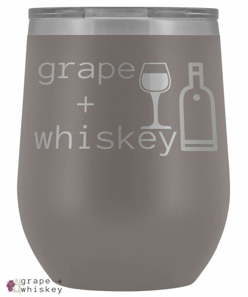 &quot;Grape + Whiskey&quot; 12oz Stemless Wine Tumbler with Lid - Pewter - Grape and Whiskey