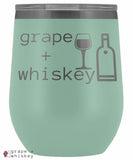 &quot;Grape + Whiskey&quot; 12oz Stemless Wine Tumbler with Lid - Teal - Grape and Whiskey