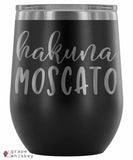 &quot;Hakuna Moscato&quot; 12oz Stemless Wine Tumbler with Lid - Black - Grape and Whiskey