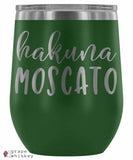 &quot;Hakuna Moscato&quot; 12oz Stemless Wine Tumbler with Lid - Green - Grape and Whiskey