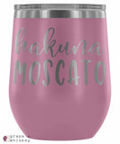 &quot;Hakuna Moscato&quot; 12oz Stemless Wine Tumbler with Lid - Light Purple - Grape and Whiskey