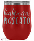 &quot;Hakuna Moscato&quot; 12oz Stemless Wine Tumbler with Lid - Red - Grape and Whiskey