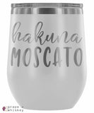 &quot;Hakuna Moscato&quot; 12oz Stemless Wine Tumbler with Lid - White - Grape and Whiskey