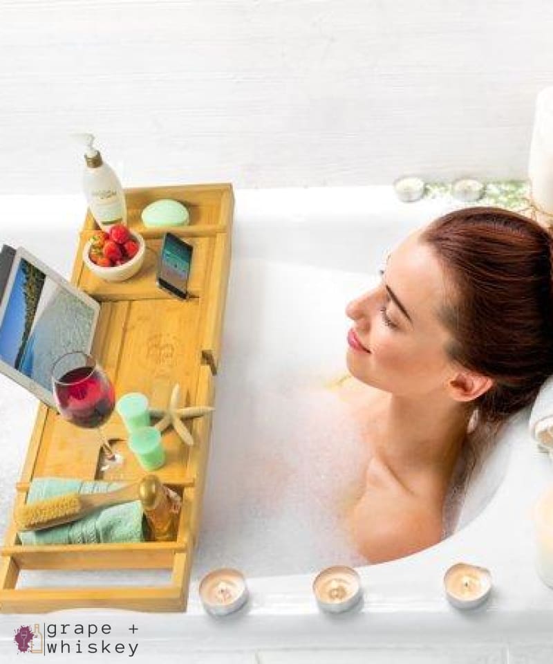 Luxury Expandable Bamboo Wine Bathtub Caddy -  - Grape and Whiskey