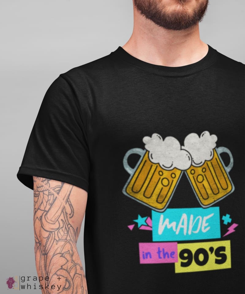 &quot;Made in the 90s&quot; Men's Short Sleeve Tee - Black / L - Grape and Whiskey