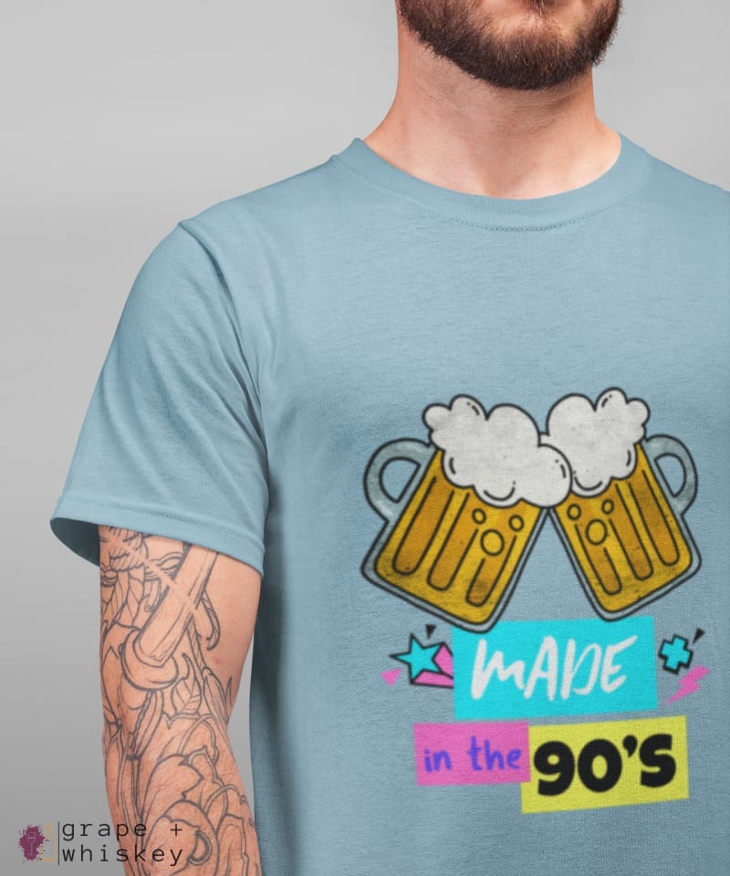 &quot;Made in the 90s&quot; Men's Short Sleeve Tee - Light Blue / XS - Grape and Whiskey