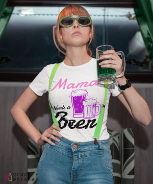 &quot;Mama Needs a Beer&quot; Women's Favorite Slim-fit Tee - White / L - Grape and Whiskey